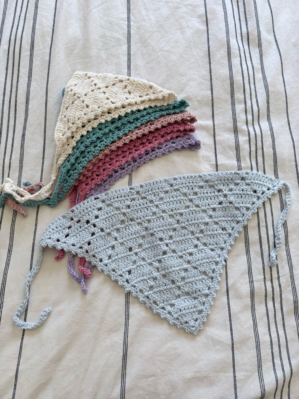 Handmade Crochet Diamond Lace bandana light blue